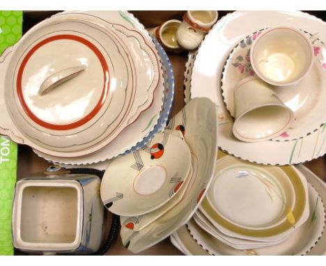 A quantity of Art Deco ceramics to include Burleigh ware decorative plates and tureens, an attractive Art Deco Midwinter trio