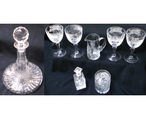 A small quantity of glassware to include a perfume bottle with a hallmarked silver collar, Birmingham 1969, a Royal Brierley 