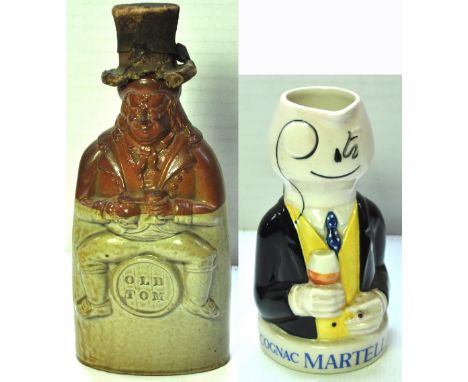 A salt glazed "Old Tom" flask and a Martell Cognac jug (2). CONDITION REPORT Some wear commensurate with age. 'Old Tom' has t