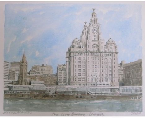 After PHILIP MARTIN; A signed limited edition print of the Liver Buildings from the artists "Portraits of Britain" series, nu