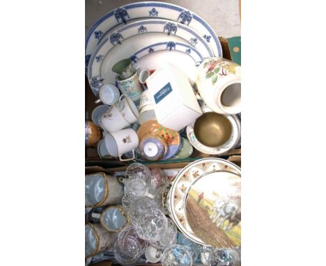 A quantity of ceramics to include Royal Doulton collectors plates, a childs miniature tea set, Wedgwood Jasperware, blue and 