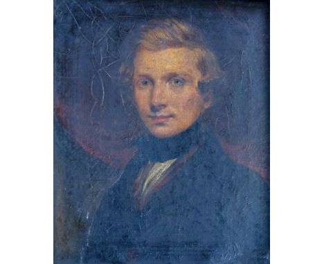 UNATTRIBUTED; oil on canvas English school, a portrait of a young gentleman in period dress inscribed verso, "Painted by J.S.