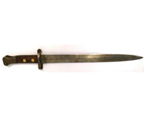 A Victorian bayonet with blade stamped "VR 7/85, Sanderock Sheffield" lacking scabbard, length 42cm.