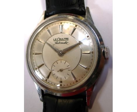 LeCoultre; a 1940s gentlemans stainless steel automatic wristwatch with satin silver dial, outer chapter ring with applied si