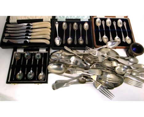 A cased set of Victorian hallmarked silver teaspoons, Sheffield 1898, a further cased set of five George V hallmarked silver 