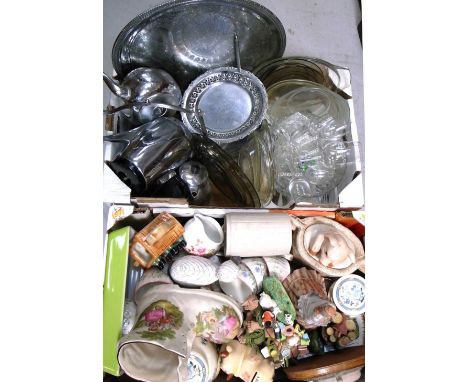 Two boxes of collectables to include a Sadler Oriental style jar and cover and a matching pot and cover, a further small quan