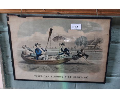 Three Thomas Worth 19th Century comic vintage prints plus a print of horses at the park gate