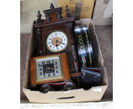 Wall and mantel clocks, binoculars etc