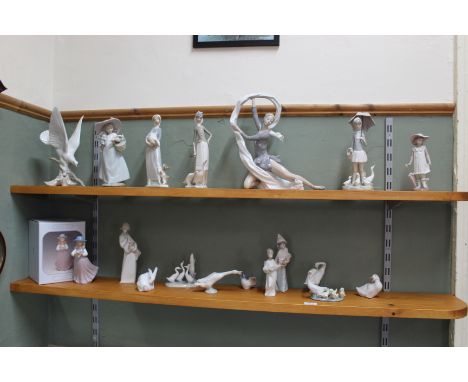 Various Lladro and Nao figurines and animals (two trays)