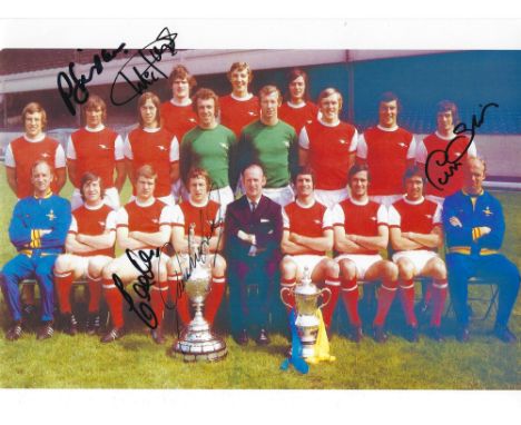 Football Multi Signed Arsenal Double Winners 10x8 Colour Photo. Signatures include Peter Simpson, Pat Rice, Peter Storey, Edd