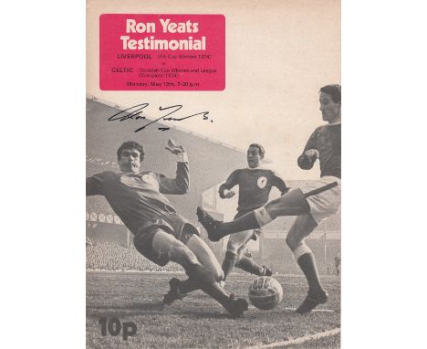 Football Autographed Ron Yeats Testimonial Programme - Liverpool V Celtic, 13th Of May 1974, Signed To The Front Cover In Bla