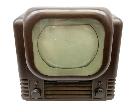 1950s Bush Type TV22A Bakelite Television receiver, the TV cased in marbled brown Bakelite of stepped form, the 9 inch screen