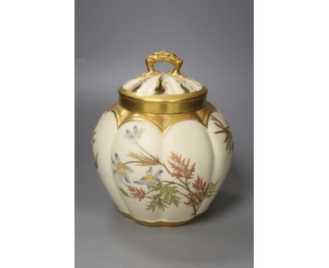   A Royal Worcester melon panelled pot pourri vase, height 19cm overall