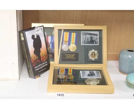   Three framed WW1 medal groups;Trio to M2-020314 Pte Bertie.Wilson, ASC.WM &amp; Vict to 488864 Pte. Michael Y. Cupples, Roy