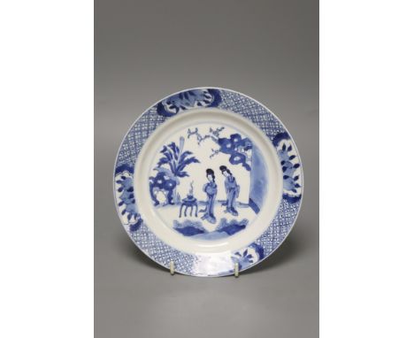   A Chinese Kangxi blue and white plate, diameter 21cm