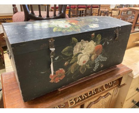   A Continental painted pine domed top trunk, length 88cm, depth 45cm, height 42cm