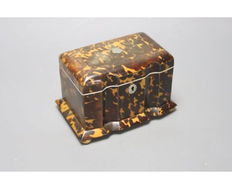   A 19th century tortoiseshell and ivory tea caddy, width 8.5cm height 11cm