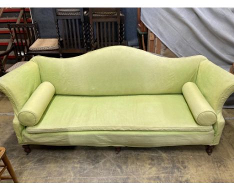   A George III style sofa with pale green loose cover, length 232cm, depth 80cm, height 93cm