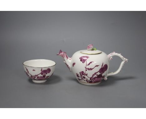   A Meissen teapot with associated cover, and a matching teabowl