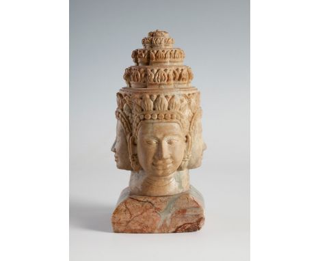 Hindu school. India, 19th century."Brahma".Hard stoneMarble pedestal.It has some chipping and slight flaws at the base of the