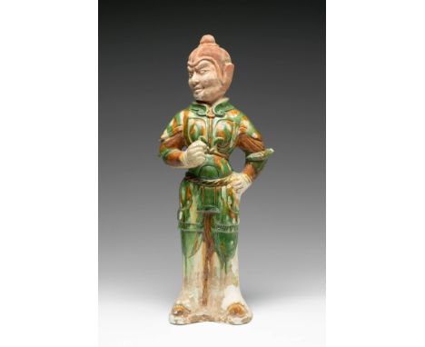 Lokapala; China, Tang dynasty, AD 617 - 907.Terracotta with Sancai glaze.Certificate of analysis by thermoluminescence enclos