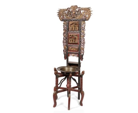 Washbasin cabinet; China, Shanxi province, 19th century.Lacquered and gilded wood.With copper basin on the back.With seal of 