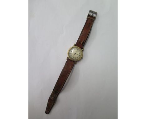 A 9ct yellow gold Omega mid-size manual wind wristwatch, 28mm case, some general usage marks to case and dial, glass cracked 