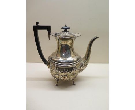 A silver teapot, 23cm tall, Birmingham 1908/09, approx 24.3 troy oz, engraved, generally good condition 