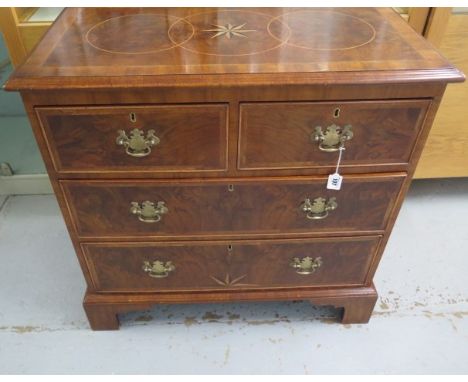 A reveneered Victorian 4 drawer walnut chest on bracket feet, 84cm tall x 85cm x 44cm 
