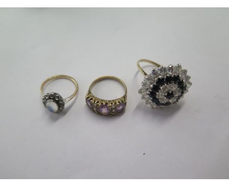 Three 9ct yellow gold rings, sizes K/N/T, total approx 15 grams 