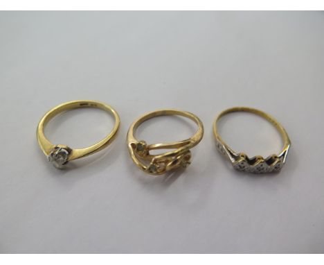Three 18ct yellow gold rings, sizes K,P,Q, total approx 6.3 grams 