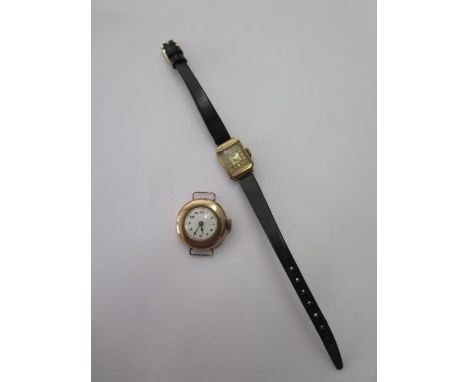 Two 9ct yellow gold manual wind wristwatches, both running, total weight approx 25 grams 