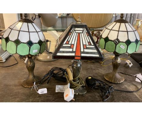 Pair of modern Tiffany style mushroom table lamps together with another modern Tiffany style table lamp. (3) (B.P. 21% + VAT)