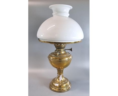 20th century brass oil  lamp with opaline glass mushroom shade.  (B.P. 21% + VAT) 