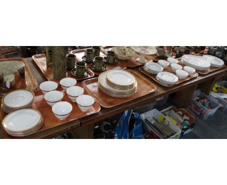 Two trays of Royal Doulton 'Royal Gould' tea and dinner ware items, to include: cups, saucers and plates together with two tr