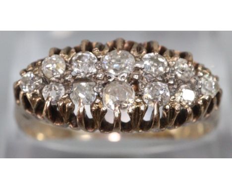 Diamond boat shaped cluster ring set in 18ct gold.  Ring size S.  Approx weight 2.9 grams.(B.P. 21% + VAT) 