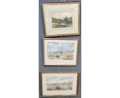 John Robinson (British 20th century), 'At Bosham', signed and dated.  Watercolours.  Together with R W Arthur Rouse, cattle i