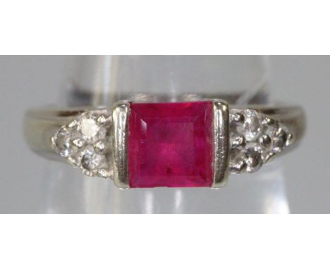 9ct white gold ruby and diamond ring.  Size I 1/2, 3.1g approx.  (B.P. 21% + VAT) 