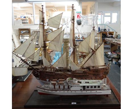 Well made scale model of 'HMS Victory' or similar, overall 1m long approx. Fully rigged with sail. Together with a partially 