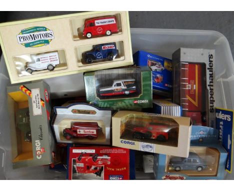 Box of assorted mainly Corgi diecast model vehicles in original boxes together with a Dinky Bedford Royal Mail van, promotion