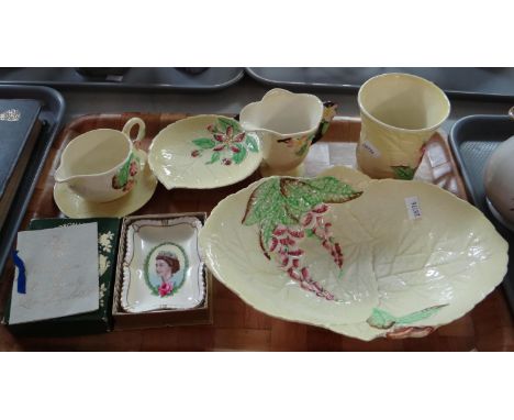 Tray of Carltonware items, to include: leaf design bowl and pin dish, cup and saucer etc.  together with a Royal Crown Derby 