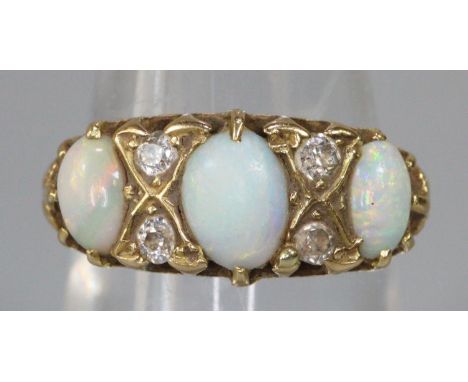 18ct gold opal and diamond ring, size M 1/2, 5.2g approx.  (B.P. 21% + VAT) 