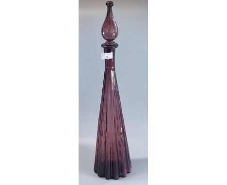 Art Glass amethyst ground mallet shaped decanter/vase with stopper.  64cm high approx.  (B.P. 21% + VAT) 