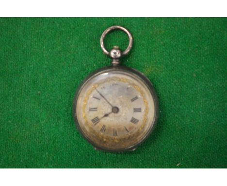 A ladies' silver pocket watch with engraved dial.