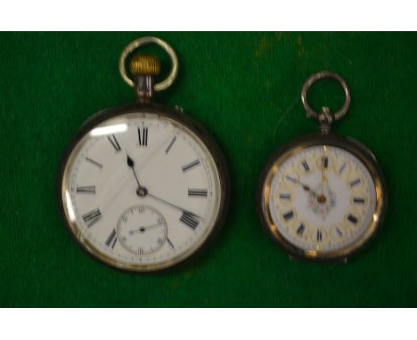 A ladies' silver cased pocket watch with enamel dial together with a gentlemen's pocket watch.