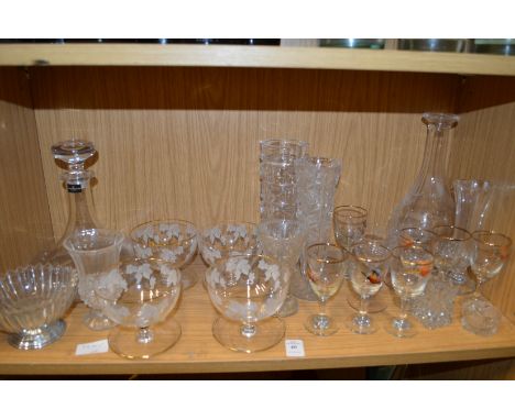 A shelf of glassware.