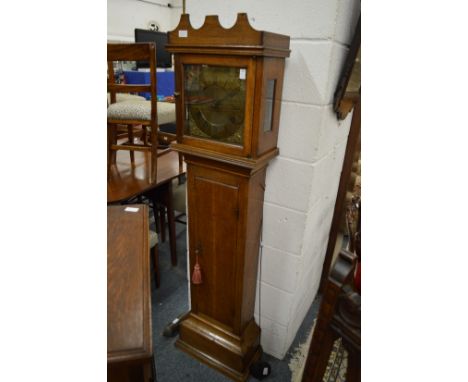 A 19th century oak cased 30 hour clock with brass dial (case cut down).