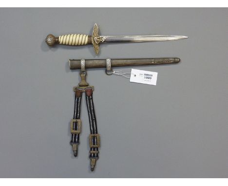 German Third Reich Luftwaffe Officer's dagger, 25cm flattened diamond section blade, regulation plated hilt with spirally flu