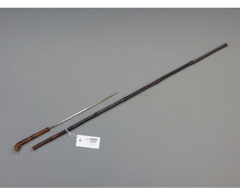 Victorian bamboo Swordstick, 24cm square tapering blade 80cm overall
