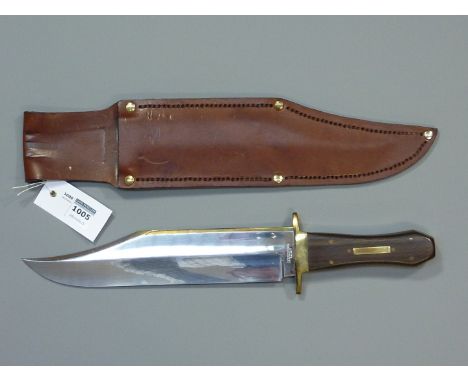 Large English Bowie knife by R & R Middleton Sheffield, brass back 26cm blade with coffin shaped rosewood grips 39cm overall 